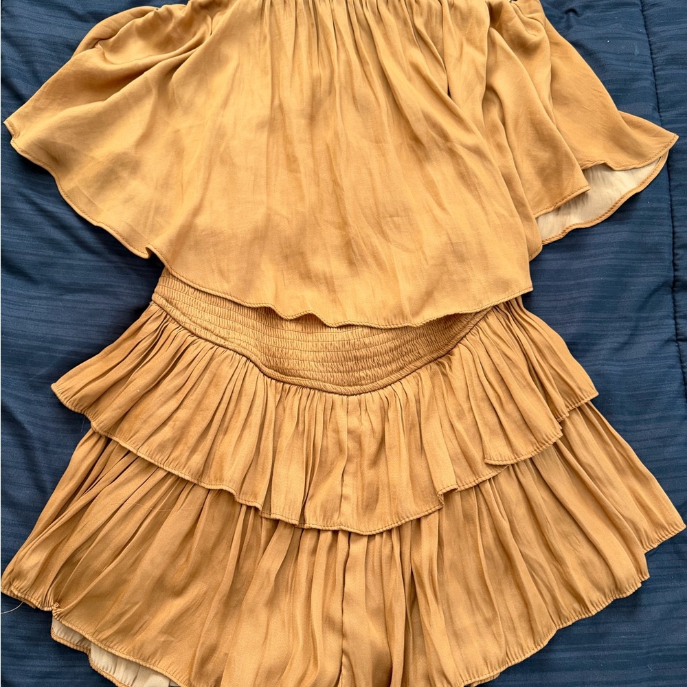 Mustard Off-Shoulder Ruffle Dress